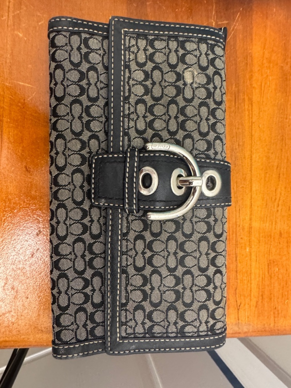 Coach Black and Gray Signature Buckle Wallet